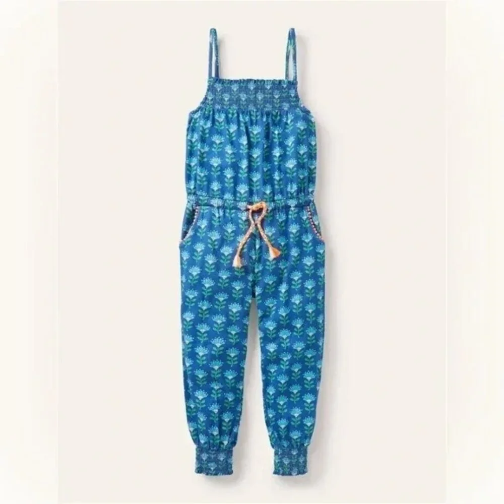 Mini Boden Girls Jersey Tassel Tie Jumpsuit in Morrocan Blue Size 11-12